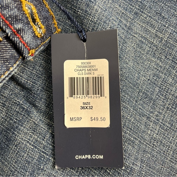 NWT Men’s Chaps Straight Fit Denim Jeans Medium Dark Blue Wash 36” x 32” - Picture 5 of 16